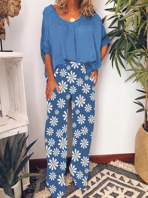 Casual Loose Floral Pants Top Suit