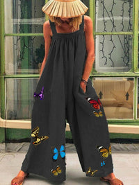 Romantic Pastoral Loose Butterfly Print Jumpsuit