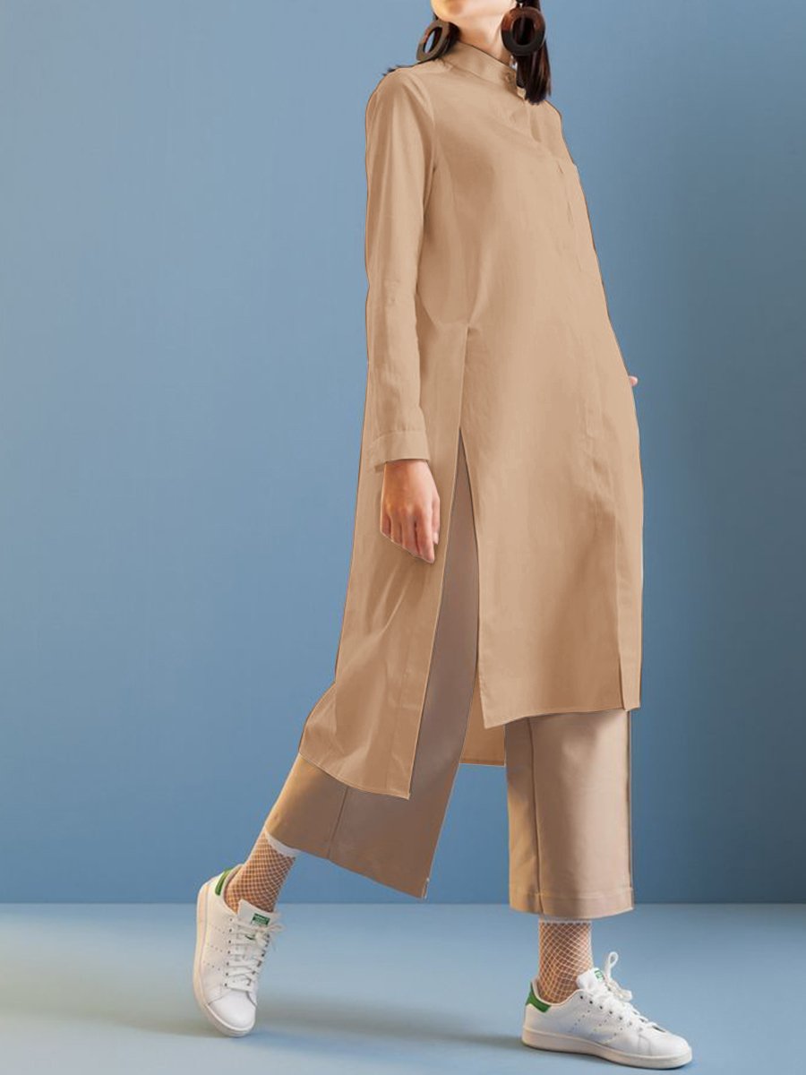 Long-Sleeved Long Loose Shirt With Loose Trousers Women'S Suit