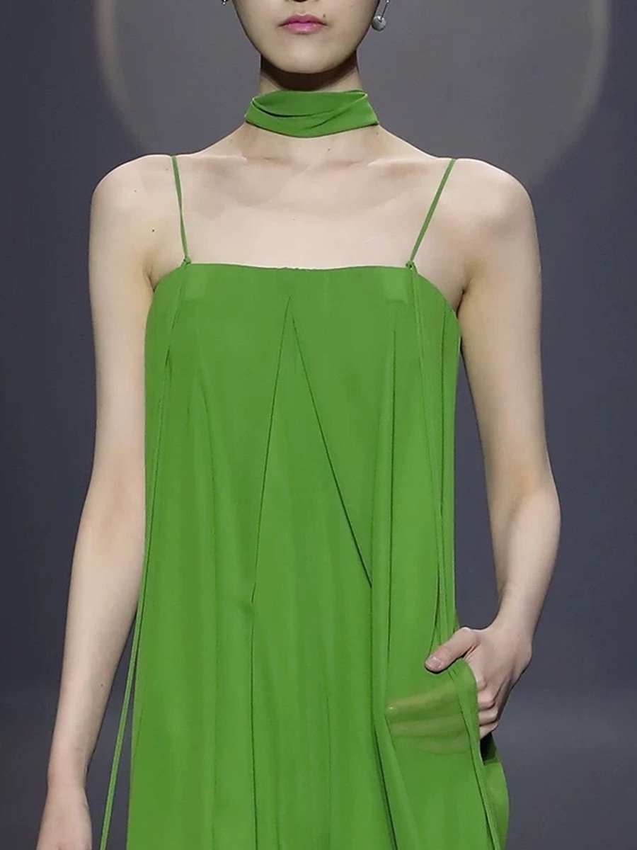 Women's Green Chiffon Pleated Loose Jumpsuit