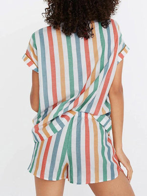 Striped Printed Short Sleeve Two Piece Set