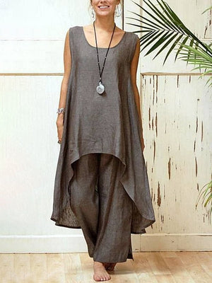 Women's Casual Loose Solid Color Sleeveless Suit