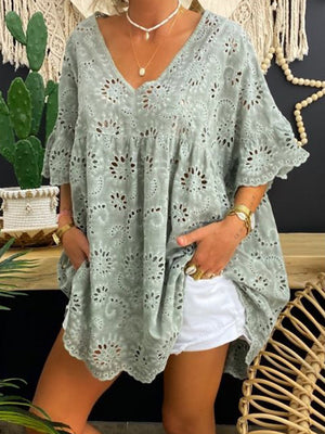 Plus Size Lace Hollow Loose Women's Tops