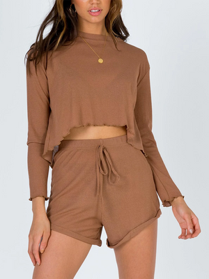 Back Straped Tops High Waist Shorts Casual Two-Piece Suit