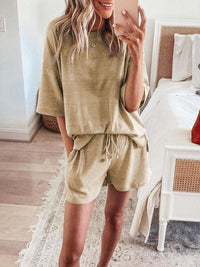 Simple Casual Loose Loungewear Short Sleeve Top Shorts Set