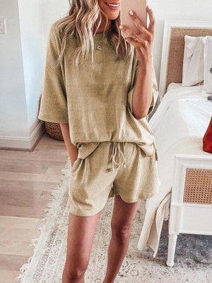 Simple Casual Loose Loungewear Short Sleeve Top Shorts Set