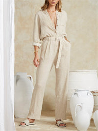 Fashion Solid Color Fold Over Collar Jumpsuits