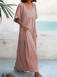 Women's Solid Color U-Neck Casual Loose Long Dress