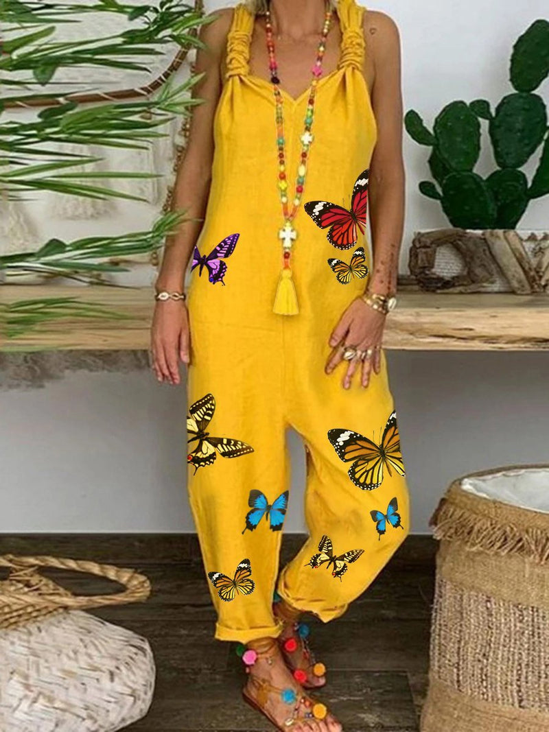 Romantic Rural Butterfly Loose Casual Jumpsuit