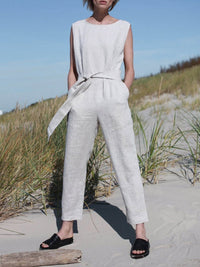 Casual Round Neck Sleeveless Solid Color Jumpsuits