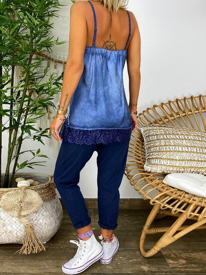 Casual Loose V-Neck Sling Top Pants Set