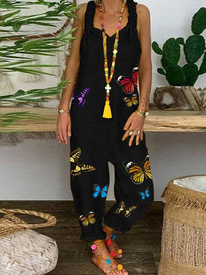 Romantic Rural Butterfly Loose Casual Jumpsuit