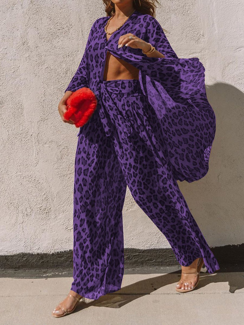 Retro Fashion Casual Loose Shirt Pants Leopard Print Suit