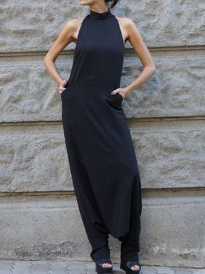 Turtleneck Sleeveless Solid Color Jumpsuit