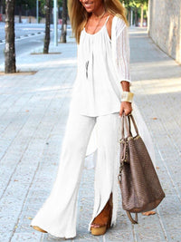 Simple Casual Loose Sling Top Pants Set