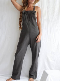 Linen Overalls Casual Jumpsuit with Pocket