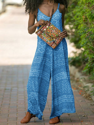 Boho Cotton-Blend V Neck Jumpsuit One-Pieces