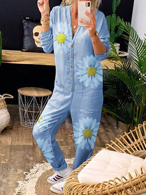 Casual Fashion Chrysanthemum Printed Jumpsuit