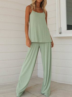 Simple Casual Loose Sling Top Pants Set