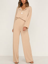 Casual Simple Loose V-Neck Top Pants Set