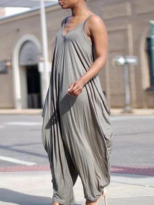 Women Casual Stretchy Strap Loose Jumpsuit