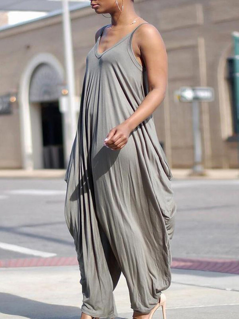 Women Casual Stretchy Strap Loose Jumpsuit