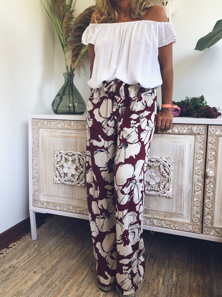 Casual Blouse Printed Long Trousers Set Women’s Suit