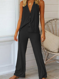 Women's V Neck Tops Casual Pants Plain Suits