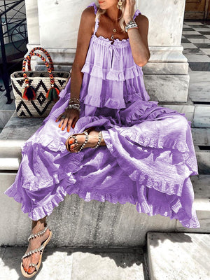 Bohemian Solid Color Fungus Strap Dress