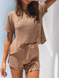 Casual Round Neck Solid Color Basic Two-piece Set