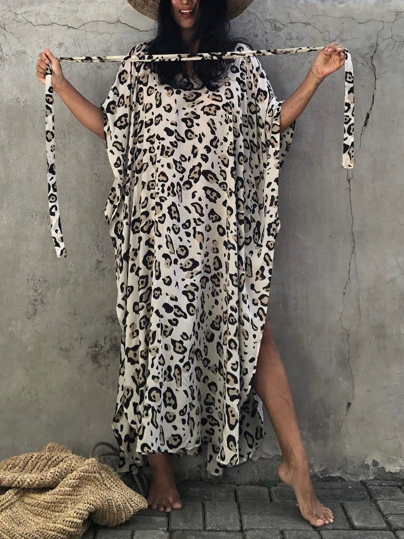 Women's Casual Loose Leopard Print Maxi Dress