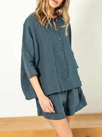 Women's Casual Buttoned Linen Solid Color Suit