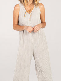 Women Sleeveless V-neck Jumpsuit Stripe Jumpsuit