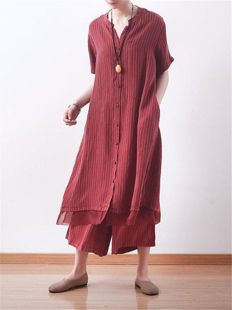 Fashion Stripe Mesh Stitching Loose Suits