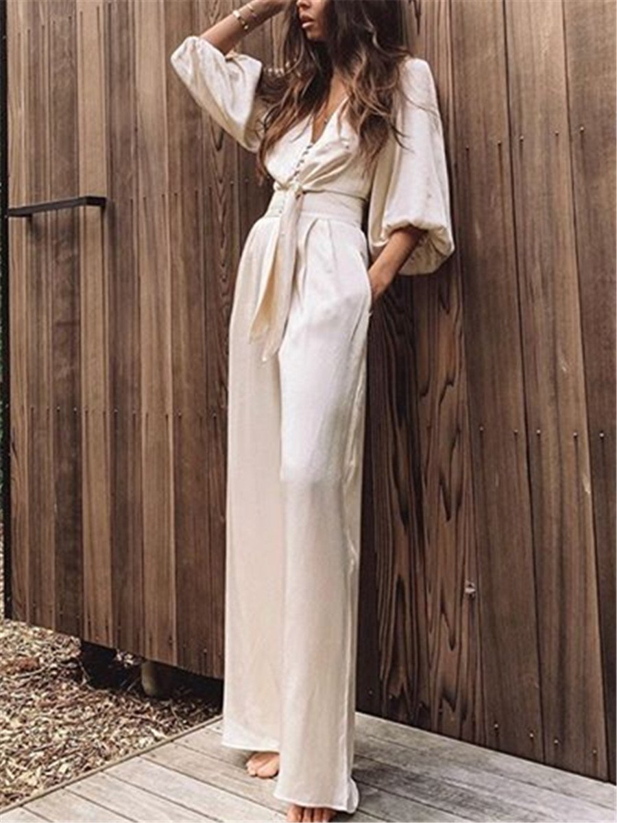 Fashion Solid Color Single Breasted Wide Leg Pants Suit