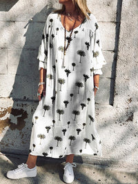 Women's Fashion Loose Mid Sleeve Printed Beach Dress