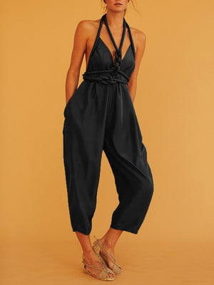 Fashion Sexy Halter Solid Color Jumpsuits