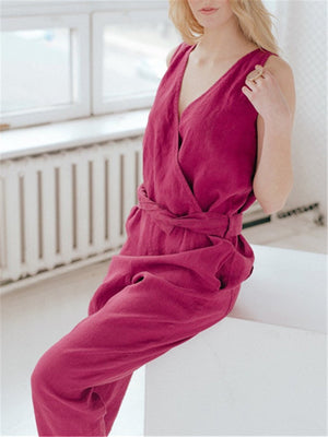 Casual Fashion Cotton Linen Sleeveless Jumpsuits