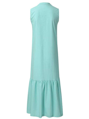 Women's V-Neck Casual Side Slit Loose Sleeveless Dress