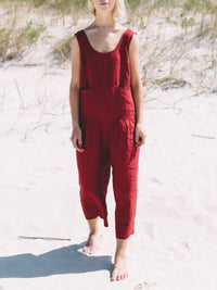 Solid Color Linen Jumpsuit with Pockets