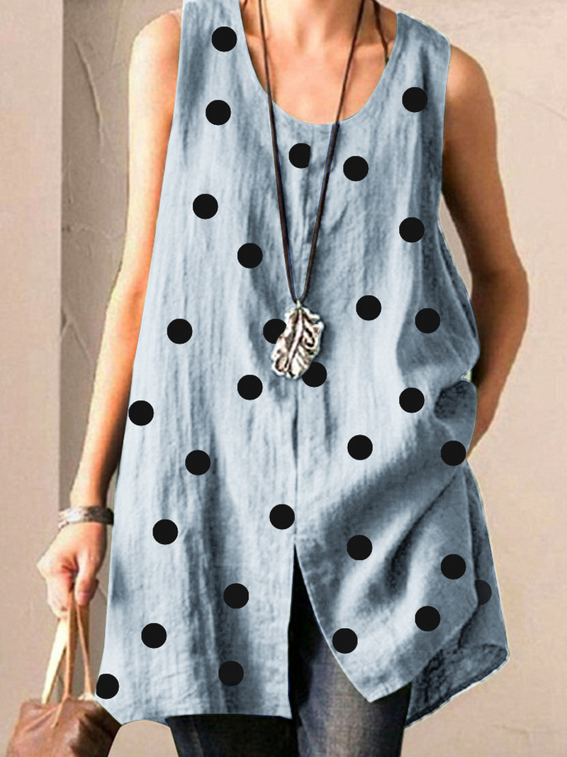 Women's Printed Cotton And Linen Casual Sleeveless Vest Shirt