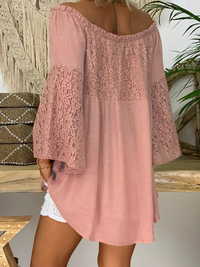 Ruffled Off-Shoulder Lace Panel Top And Shorts Set