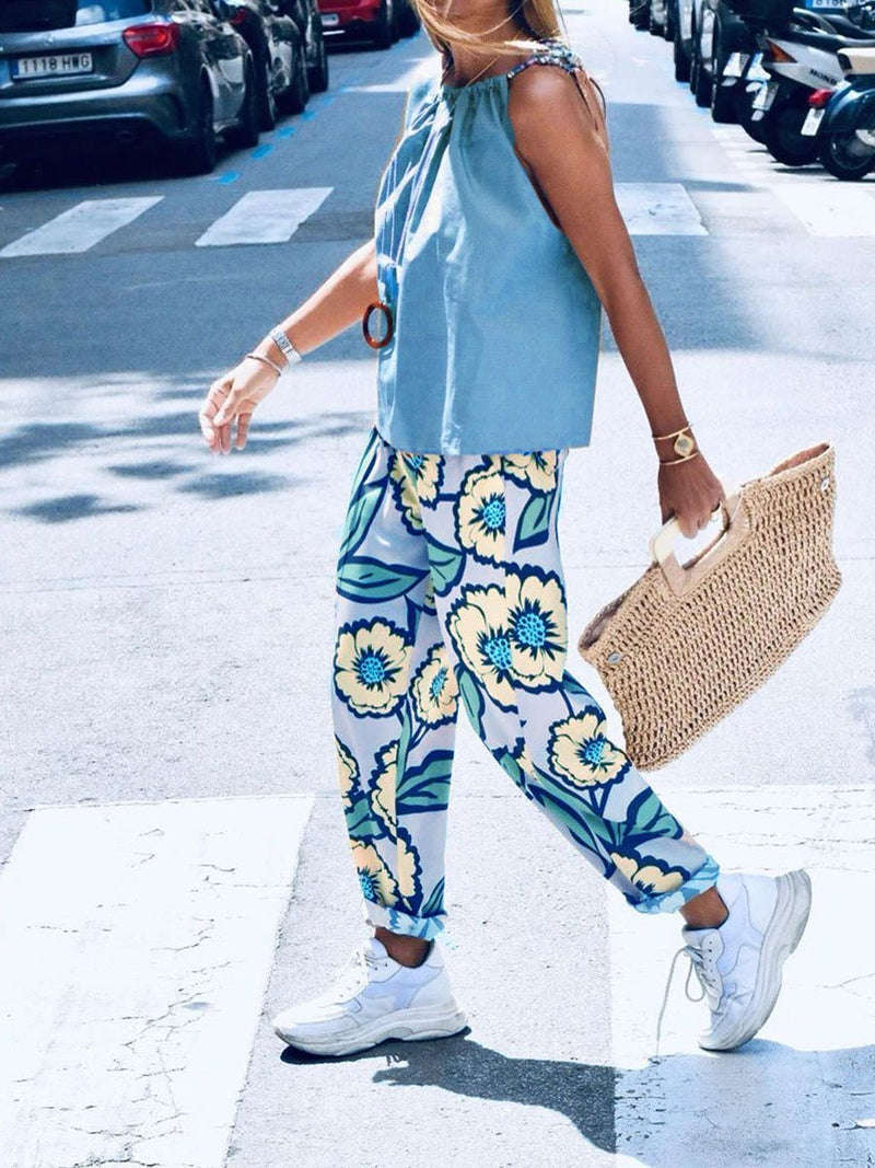 Casual Loose Top Floral Pants Suit