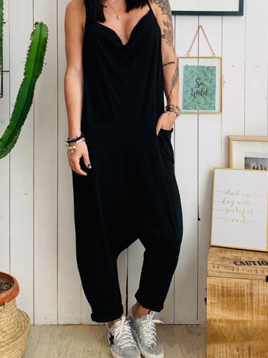 Simple Casual Loose Suspenders Jumpsuit