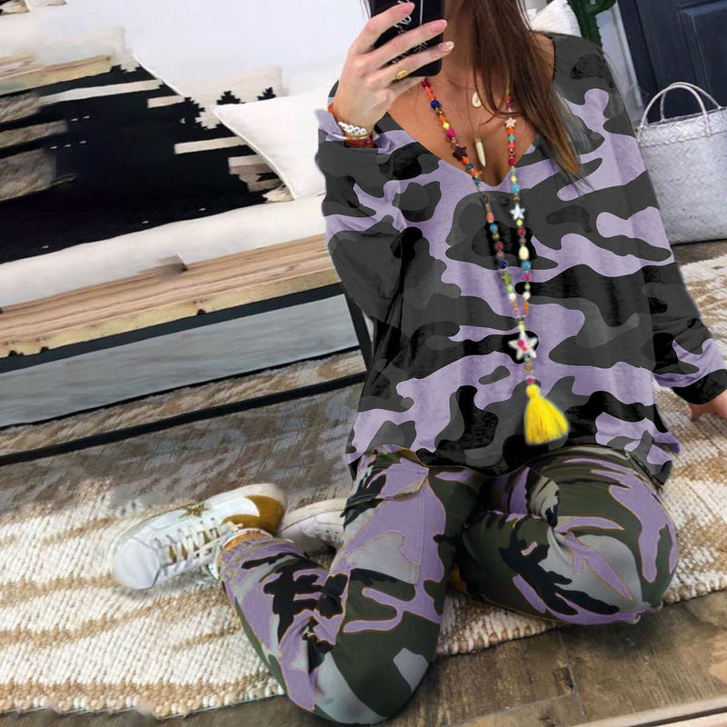 Fashion Camo V Collar Suit