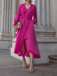 V-neck Solid Color Wide Loose Dress