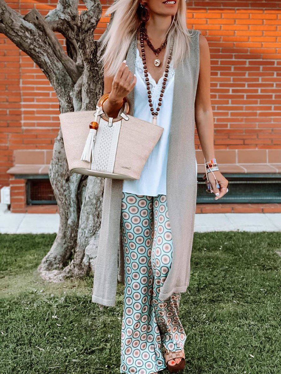 Sleeveless Printed Pants Casual Loose Suit