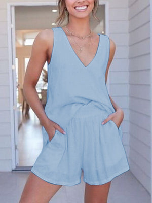 Daily Simple Casual Loose Short Sleeved Shirt Shorts Suit