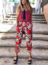 Bohemian Retro Casual Loose Sling Top Floral Pants Set