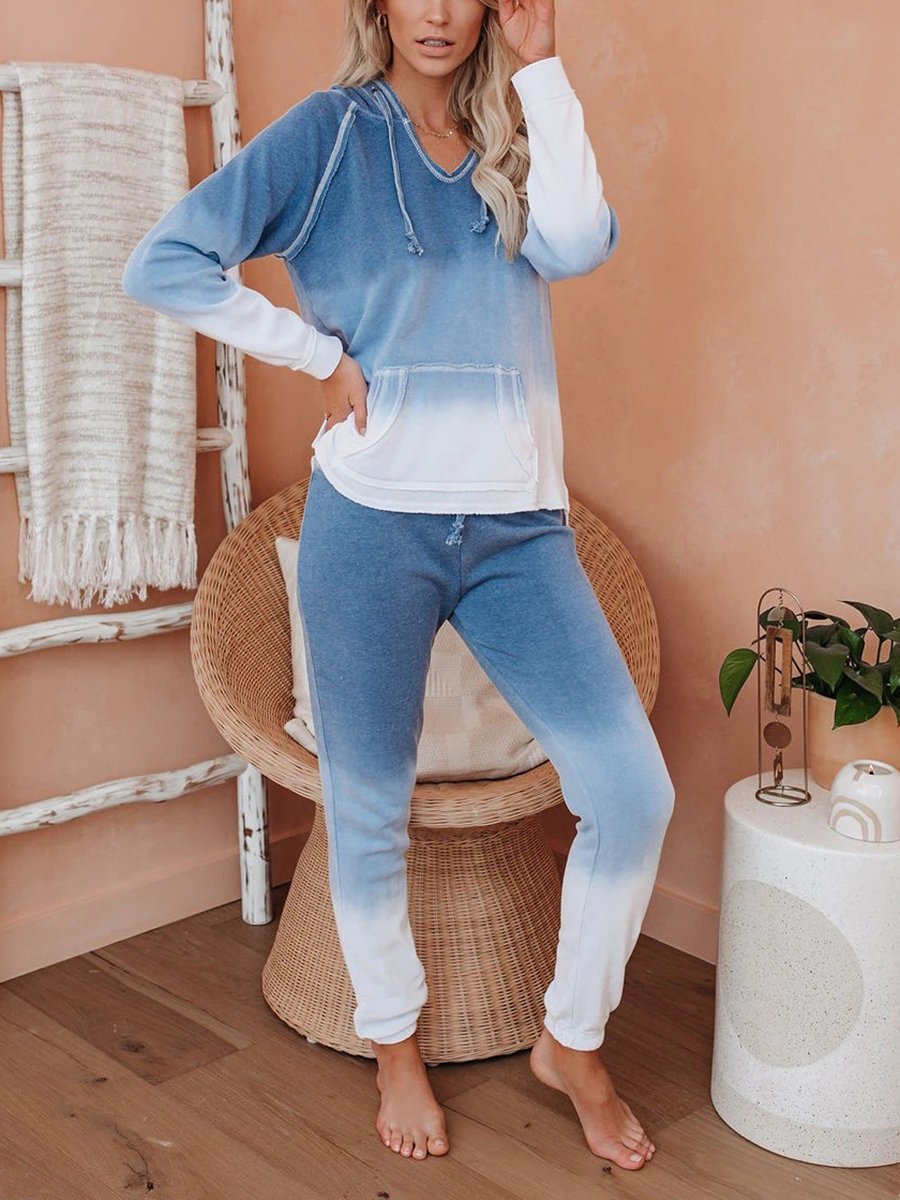 Waterfall Cotton Blend Pocketed Ombre Hoodie